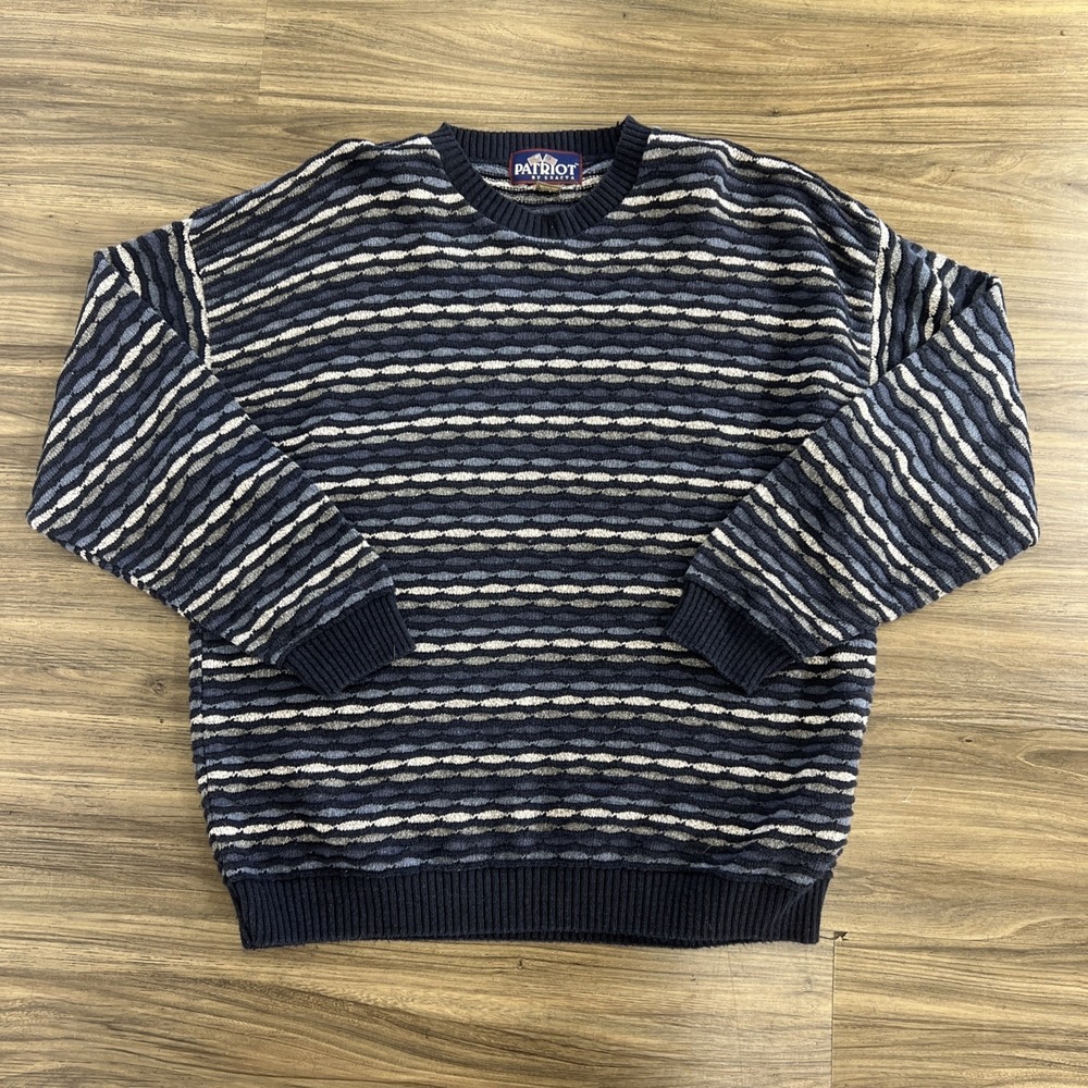 Vintage Patriot Sweater By Exacta Size XxLarge Made in USA Abstract Blue Grey